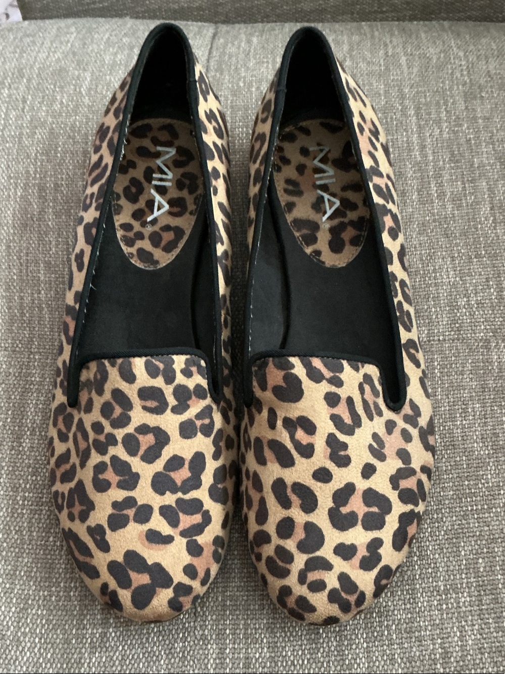 MIA Leopard-Print Slip-On Flats in Tan and Black